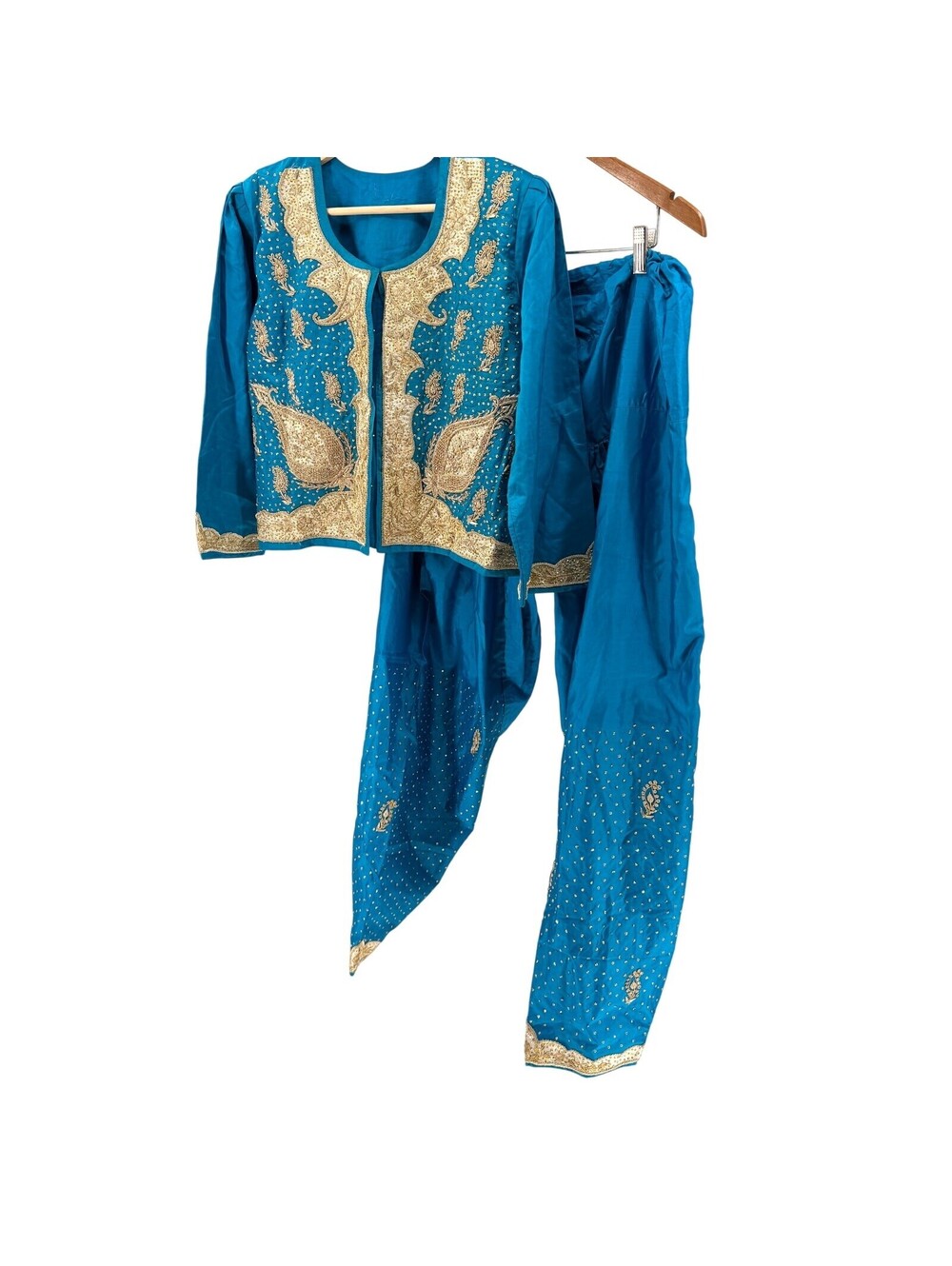 Handmade Blue Ornate Gold Embroidered Salwar Kameez Suit Set